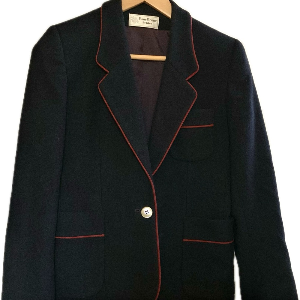 Vintage Evan Picone 100% Wool Blue Blazer Women’s Sz 2P Union Made In USA Lined